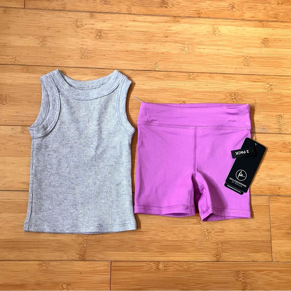 NWT Girls Size 3T Actives Outfit - Gray Ribbed Tank Top & Bike Shorts Set